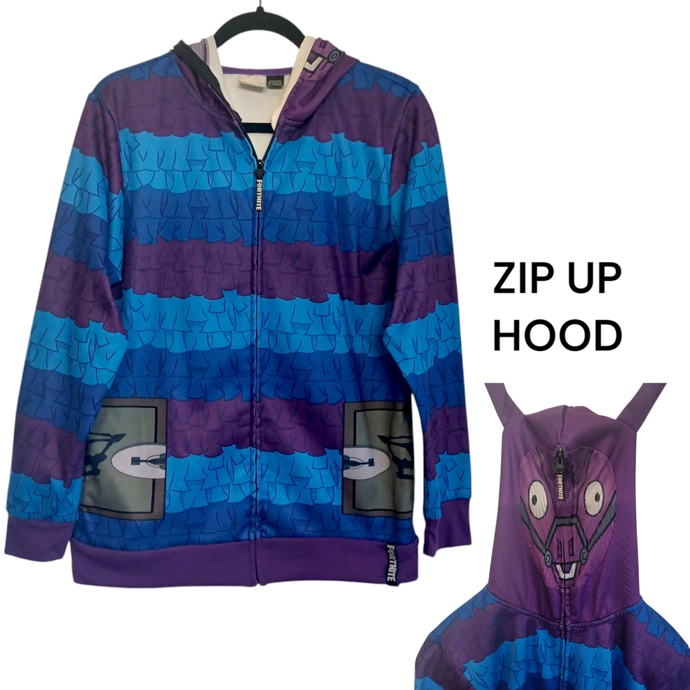 FORTNITE Pinata Llama Zip Up Blue & Purple Long Sleeve Hooded Sweater X-Large
